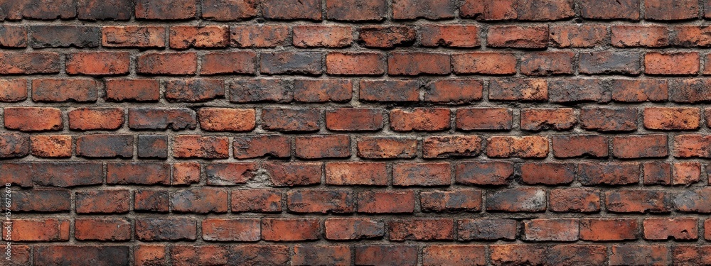 Close-up view of an old, weathered red brick wall with varying shades and textures showing signs of age and wear
