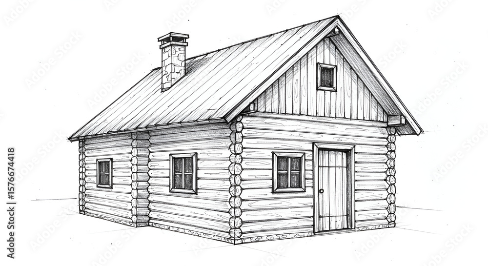 Hand Drawn Log Cabin Illustration Hand Drawn Log Cabin Illustration