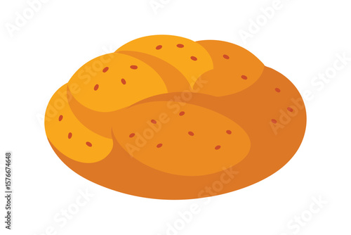 Vector Of Round Challah Bread With Poppy Seeds In Design