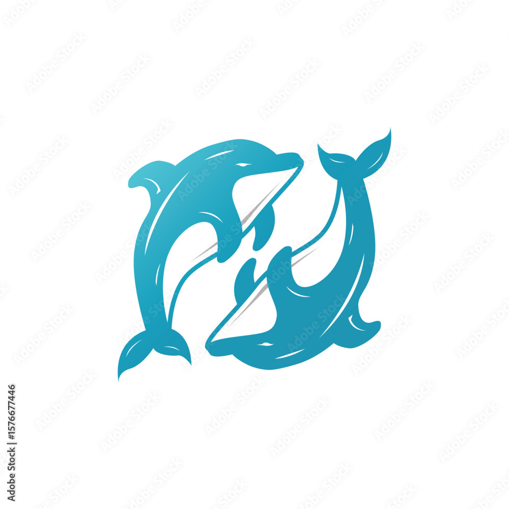 Obraz premium ocean animal silhouette design dolphin logo concept with black silhouette minimalist simple illustration of ocean product brand template