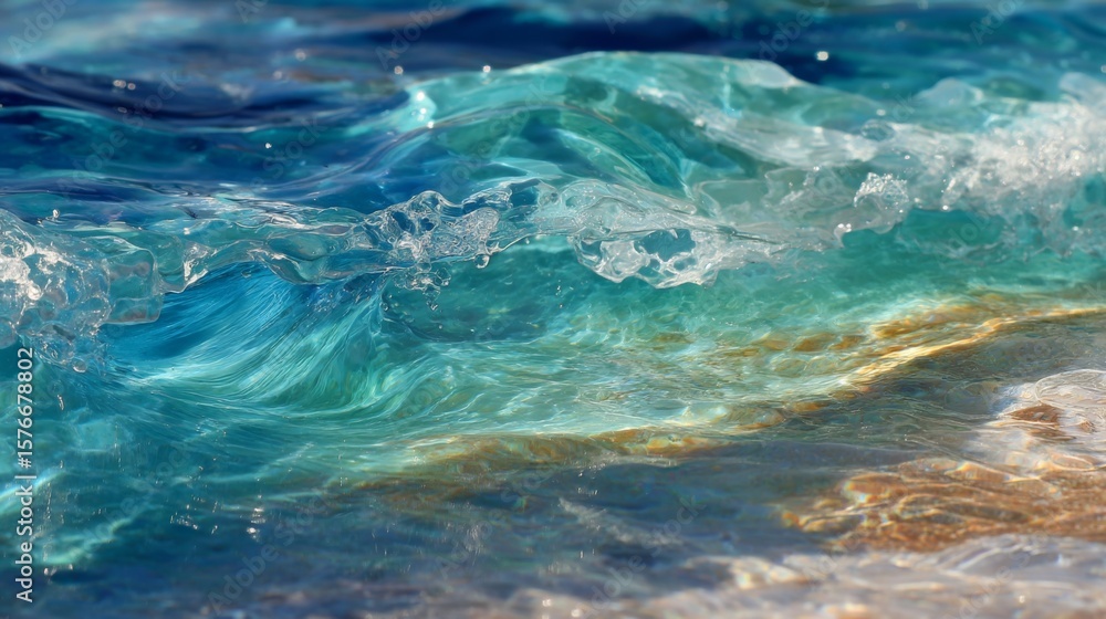Fototapeta premium Close Up of a Turquoise Ocean Wave with White Foam