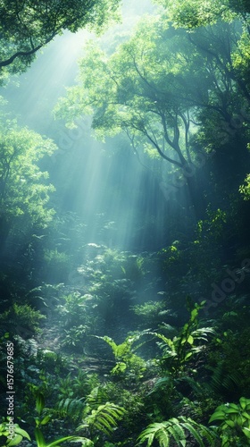 Wallpaper Mural Sunlight Streaming Through Green Forest Canopy Torontodigital.ca