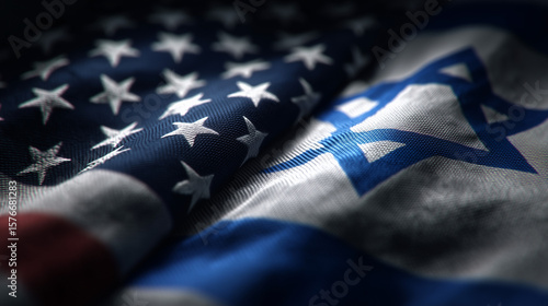 United states flag and israel flag together close-up view fabric texture symbolic representation of unity