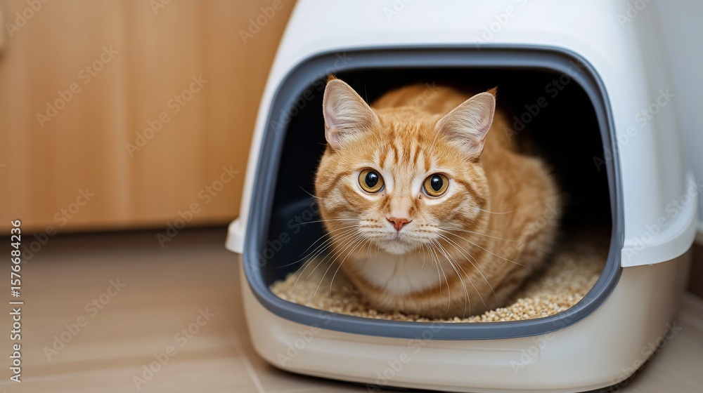 Naklejka premium Efficient Cat Care: Feline Monitoring with Automatic Litter Robot Cycling