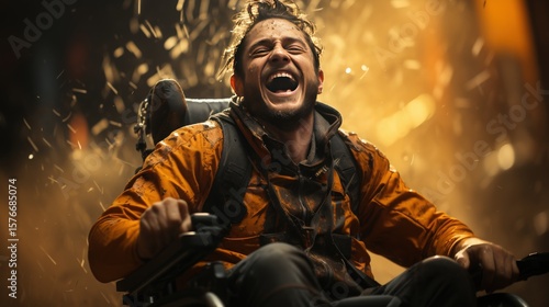 A wheelchair basketball player dribbling down the court