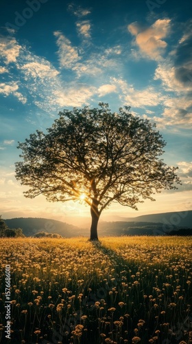 Wallpaper Mural Lone Tree Silhouette in Meadow at Sunset with Dramatic Sky Torontodigital.ca