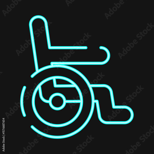 Icon wheel chair. Medical elements. Icon in neon style.