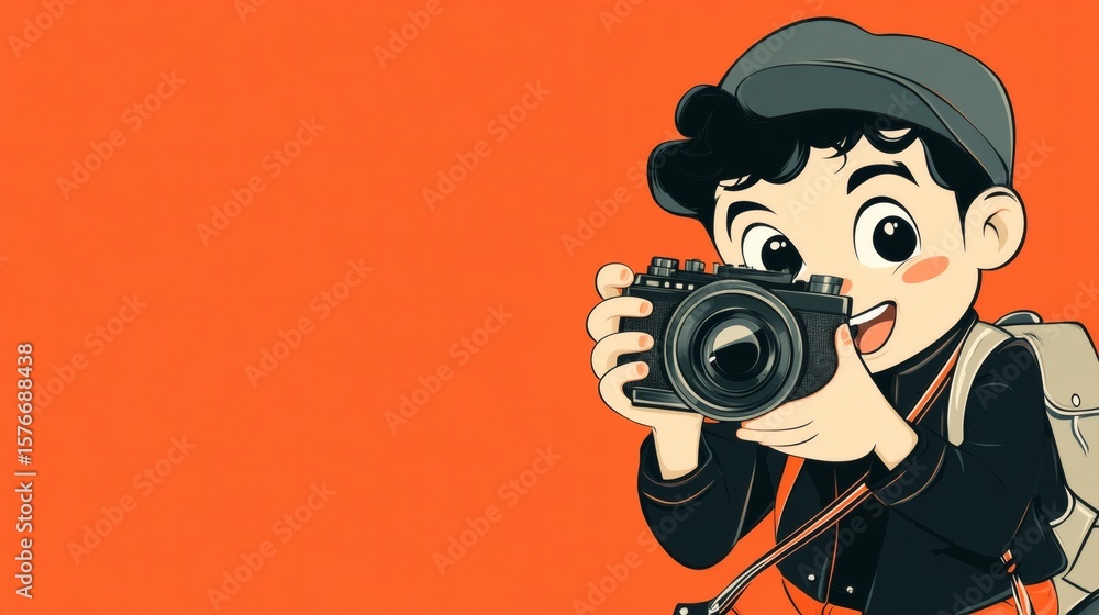 Obraz premium A Young Smiling Person Holding Up A Camera Taking Pictures