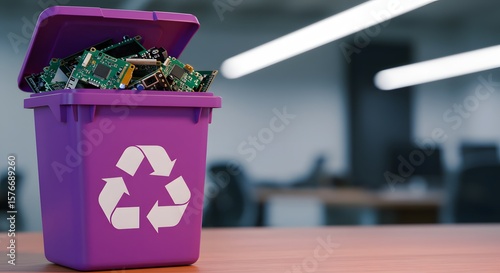 Waste bin full of e-waste
