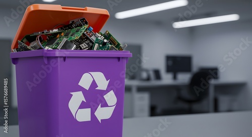 Waste bin full of e-waste