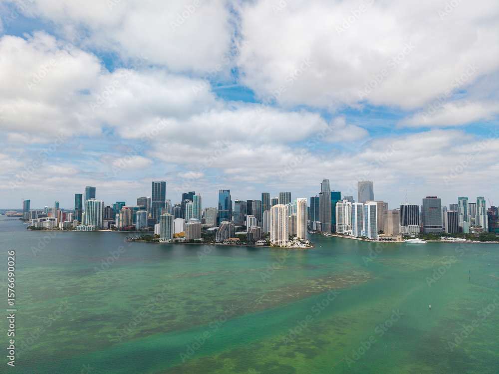 Fototapeta premium Aerial view of Brickell skyline in downtown Miami. Scenic panorama of Brickell financial district.