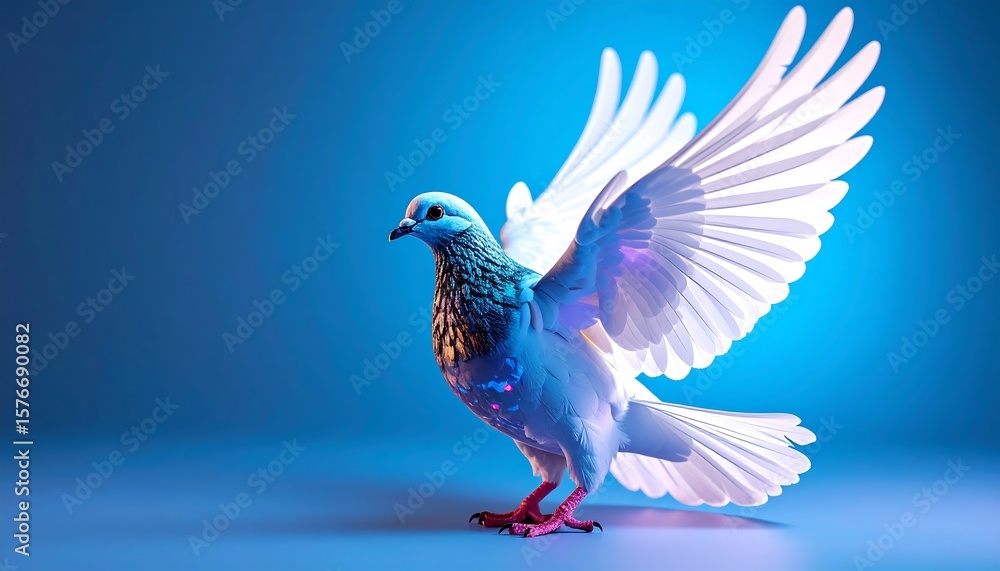 Obraz premium White Dove Wings Spread, Blue Background - Vibrant Colors