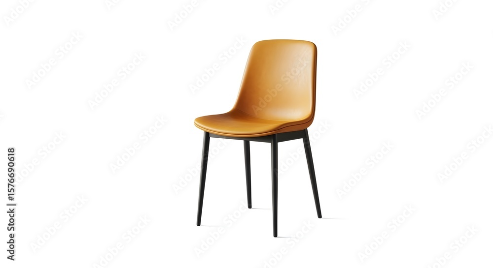 Fototapeta premium Elegant Tan Modern Chair with Black Legs on White Background