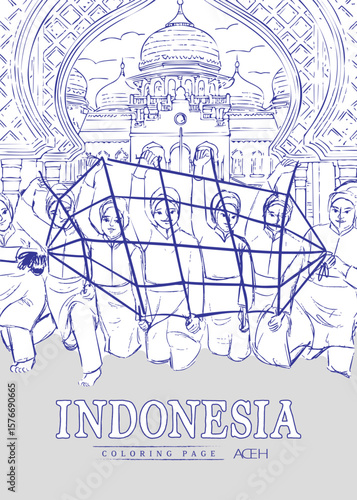 Tourism sketch illustration of tarek pukat dance