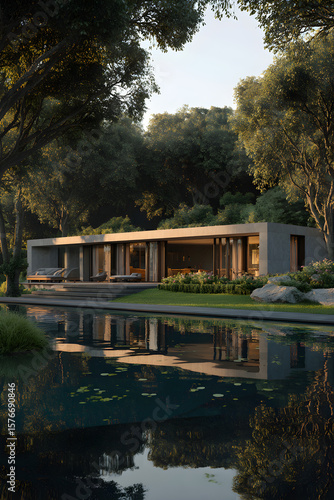 Luxurious Modernist Villa with Expansive Glass Facades Amidst Lush Landscape Reflecting Tranquility and Elegance
