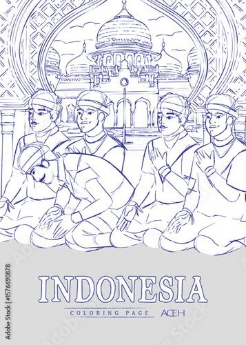 Sketch of indonesian culture saman dance