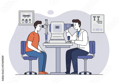 Ophthalmologist Examining Patients Eyes with Eye Examination Equipment.