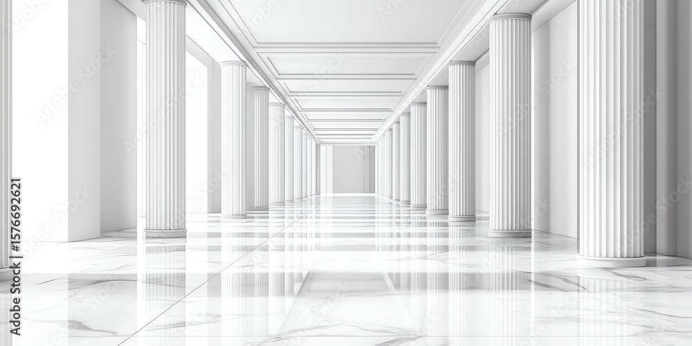 Obraz premium Interior Corridor with Columns and Marble Floor