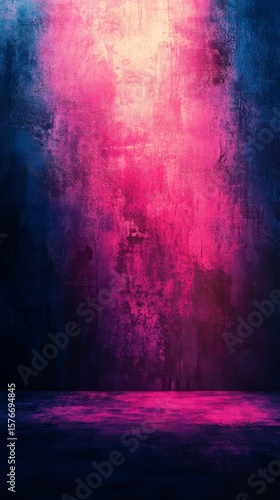 Vibrant Pink Blue Grungy Concrete Textured Wall Empty Stage Background Dark Atmospheric Studio
