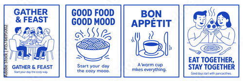 Minimalist Dining Room Quote Posters — Line Art ‘Gather & Feast’, ‘Good Food Good Mood’, ‘Bon Appétit’, ‘Eat Together Stay Together’