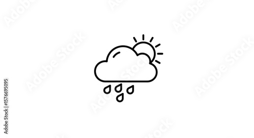 A simple line drawing of a rain cloud with sun isolated on white background