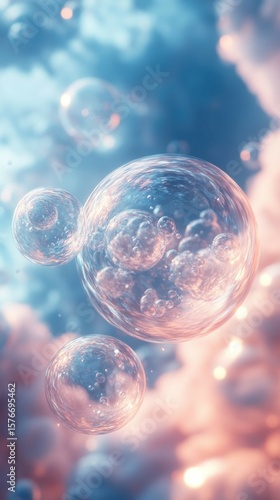 Wallpaper Mural Transparent Floating Bubbles in Ethereal Pastel Blue and Pink Abstract Background Torontodigital.ca