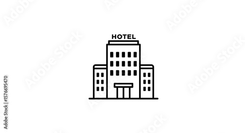 A modern hotel building stands isolated on white background