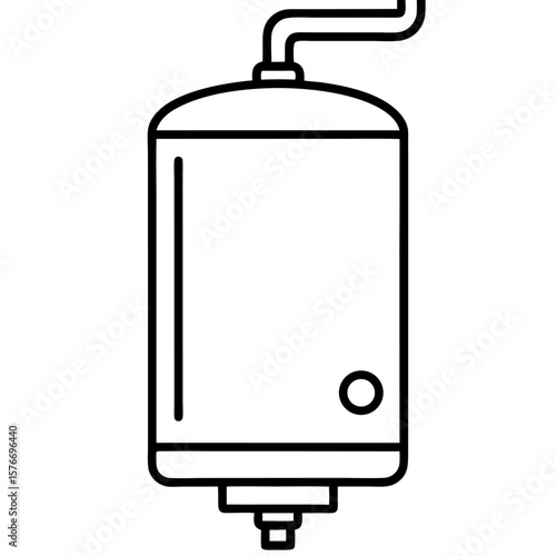 Water heater tank gas electric plumbing black line art icon on white background.