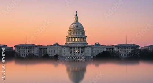 Capitol building sunrise reflection
