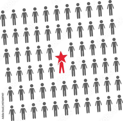 standout person in group with red star symbol art