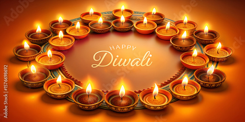 Illuminated Diwali Diyas: Festive, Warm, Circular Arrangement of Ornate Candles.