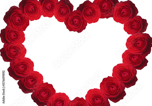 Red roses arranged in a heart shape isolated on transparent background