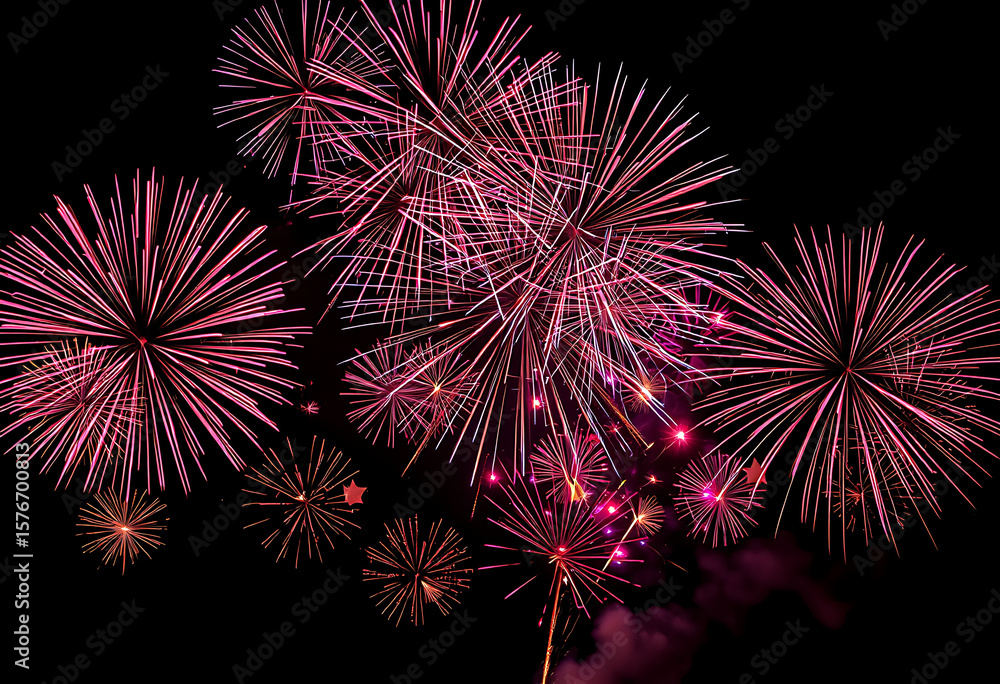 Obraz premium Explosive Expressions: A Dazzling Display of Colorful Fireworks Illuminating the Night Sky
