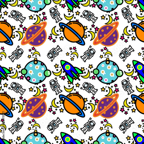 Colorful space-themed pattern design, white background