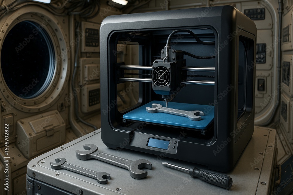 Fototapeta premium 3D Printing Technology in Spacecraft Environment with Tools