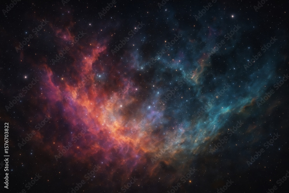 Naklejka premium Vibrant Cosmic Nebula with Colorful Swirls of Gas and Stars