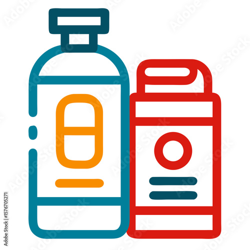 Isolated toiletry icon shows soap bottle and cream container in flat design. Toiletry icon is perfect choice for travel blogs or cleaning product ads,