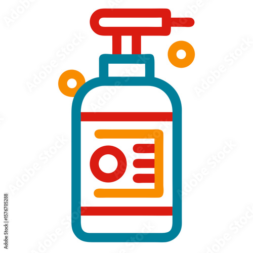 Liquid soap bottle illustration in bright colors, demonstrating hygiene and cleanliness. This Liquid soap bottle comes with a dispenser, promoting health and wellness initiatives,