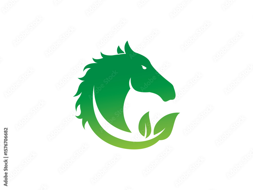 Fototapeta premium Green Horse and Leaves Logo Template Design