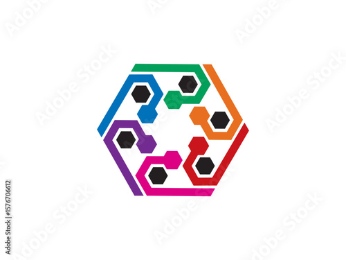 Colorful Interconnected Hexagon Network Logo Template Design