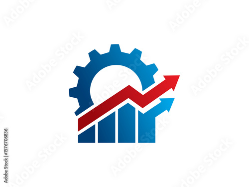 Gear and Bar Chart with Upward Arrows Logo Template Design