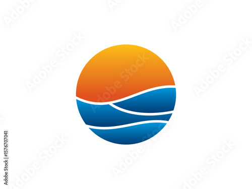 Sunset Ocean Waves Logo Template Design