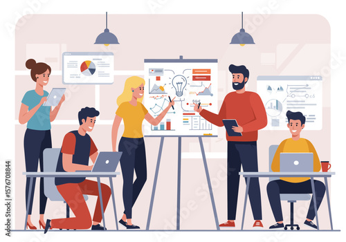 Teamwork Brainstorming Session for Innovation and Strategic Planning in a Business Environment