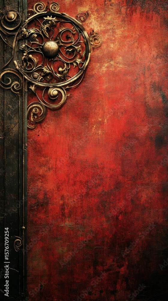 custom made wallpaper toronto digitalOrnate Metallic Ornament on Textured Red Background with Dark Grunge Effect