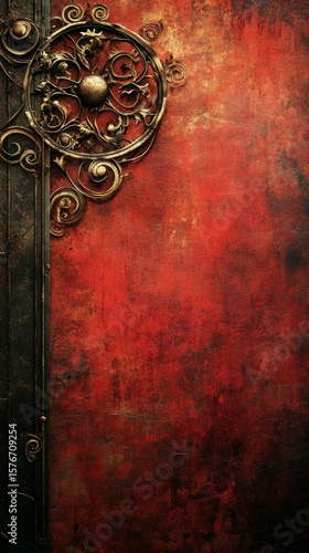 Wallpaper Mural Ornate Metallic Ornament on Textured Red Background with Dark Grunge Effect Torontodigital.ca