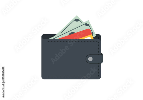 black wallet with cash and credit cards clip art preview