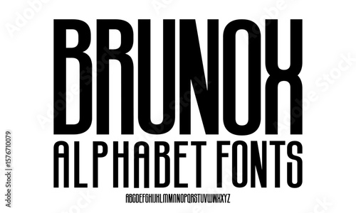 Brunox font isolated. Extra condensed alphabet. High narrow letters. Long and slim font. UppercaseVector illustration