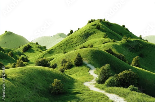 Lush green hills with a winding path (1)