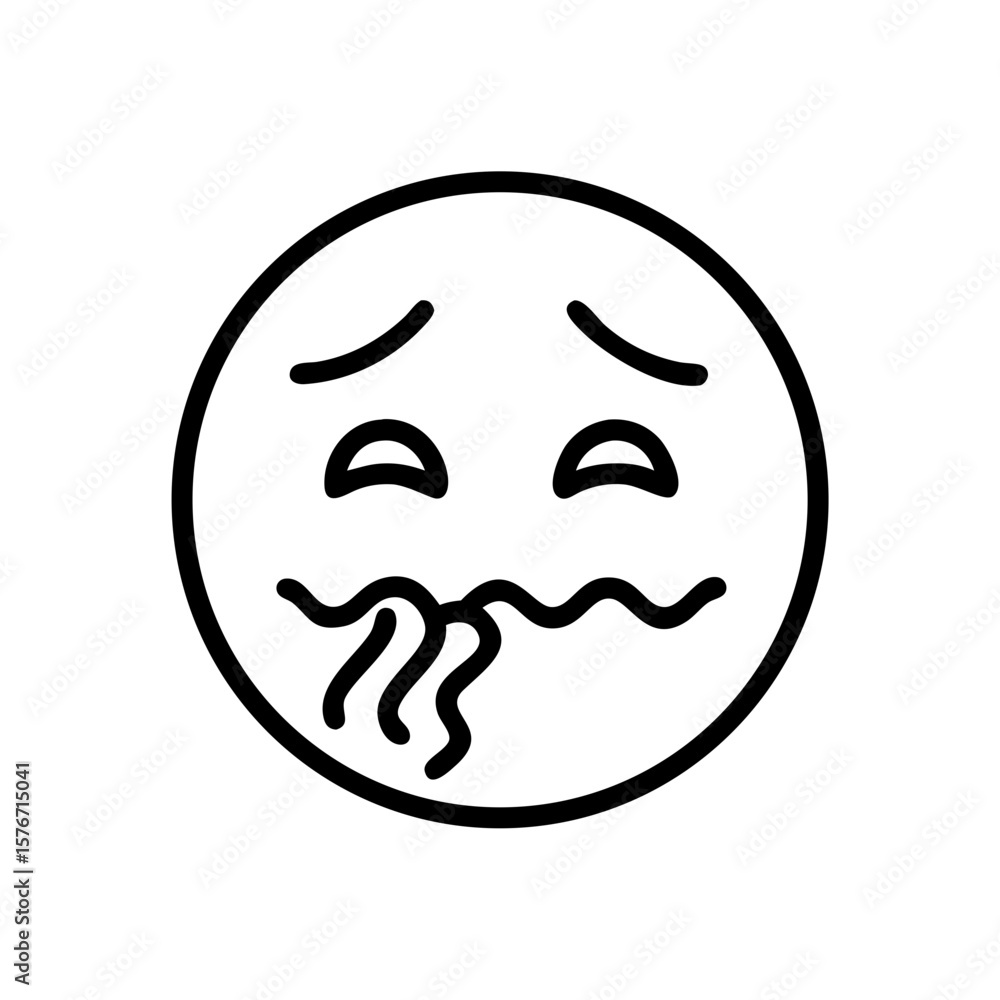 A monochrome emoji of the emoji for illness portrays a circle of sadness. A line drawing evokes the distress and discomfort. A monochrome emoji of the emoji for illness portrays a circle of sadness. A line drawing evokes the distress and discomfort.