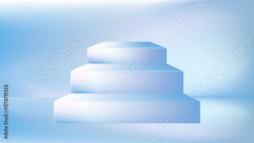 Soft Blue Layered Square Stage with Mesh Gradient Background for Product Display